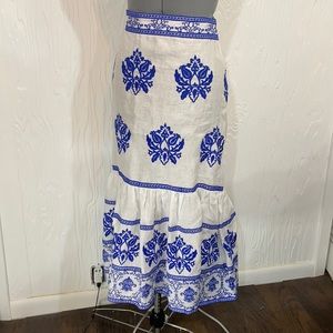 Zara White Fit and Flare Embroidered Linen Skirt Size XS NWT